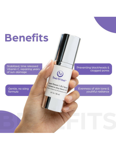 Suero Facial Vitamina C y E Nuzilicious 28.35 g Vegano