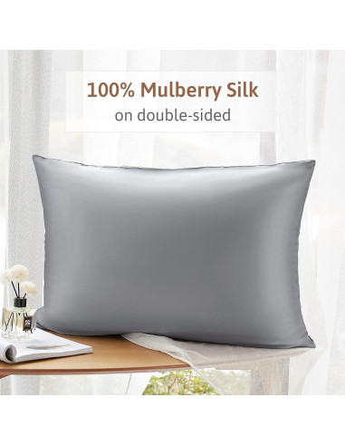 Funda de Almohada de Seda ATreebag 33x46 cm Gris Plateado