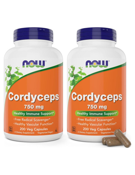 Suplemento de Cordyceps NOW Foods 200 Cápsulas 750 mg