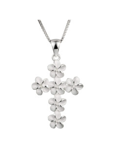 Colgante Cruz Plumeria Plata Esterlina 925 con Cadena 45.72 cm