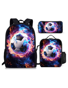 Conjunto de Mochila Escolar Fútbol 3 Piezas 17" con Lonchera