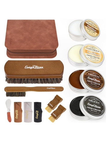 Kit de Cuidado de Zapatos 13PC - Cera y Cepillos de Pelo de Caballo