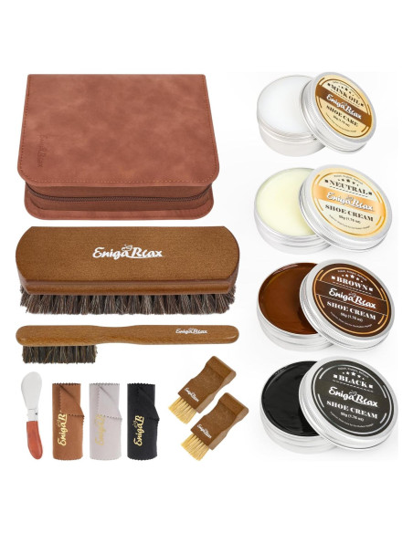 Kit de Cuidado de Zapatos 13PC - Cera y Cepillos de Pelo de Caballo