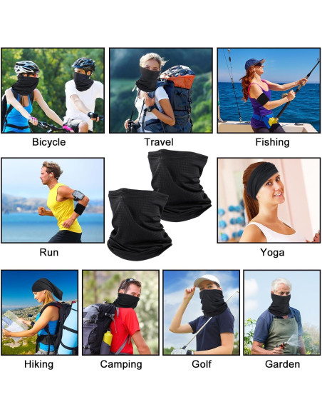 Gaiter de Cuello Refrigerante Geyoga Negro - Malla Transpirable UV