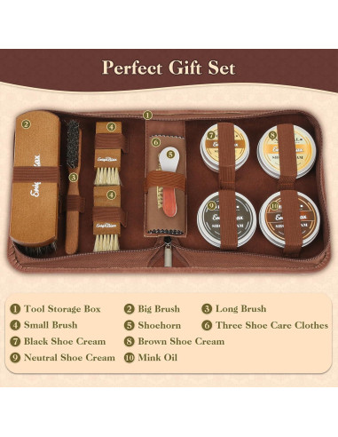 Kit de Cuidado de Zapatos 13PC - Cera y Cepillos de Pelo de Caballo