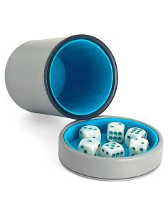 Luck Lab Taza de Dados de Cuero Gris con 6 Dados Perla