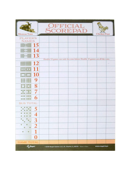 Hojas de Puntuación Regal Games para Tren Mexicano y Pie de Pollo - 100 Hojas