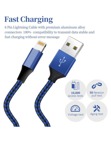 Cargador Lightning MFi NKNZLY 6 Pack 3m Nylon Trenzado