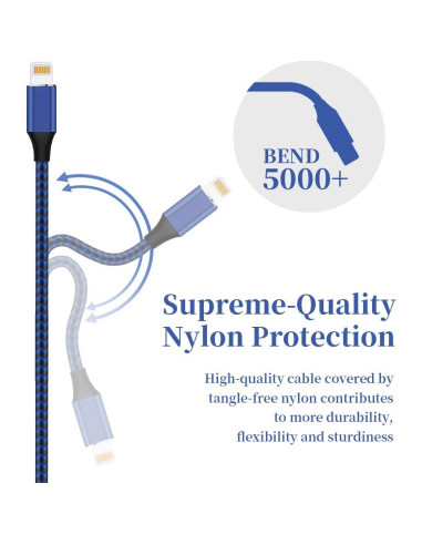 Cargador Lightning MFi NKNZLY 6 Pack 3m Nylon Trenzado