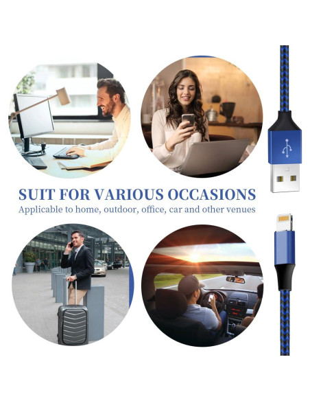 Cargador Lightning MFi NKNZLY 6 Pack 3m Nylon Trenzado Cargador Lightning MFi NKNZLY 6 Pack 3m Nylon Trenzado