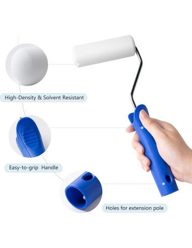 Kit de Rodillo de Pintura de Espuma Mister Rui 4" - 8 Piezas