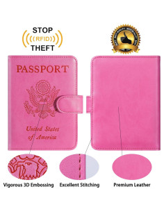 Funda de Pasaporte PASCACOO Rosa con Bloqueo RFID y Tarjetero 2