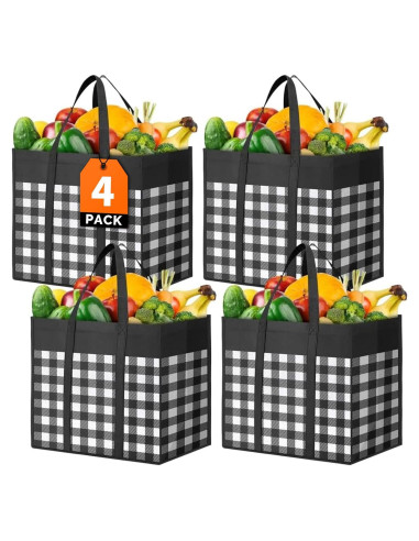 Bolsas de Compras Reutilizables WOWBOX, Paquete de 4, 35L