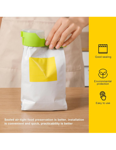 4 Clips para Bolsas de Comida Yvey con Pico Vertedor y Cierre Rápido
