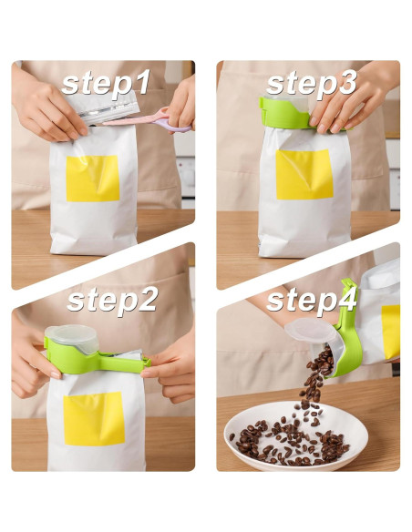 4 Clips para Bolsas de Comida Yvey con Pico Vertedor y Cierre Rápido 4 Clips para Bolsas de Comida Yvey con Pico Vertedor y Cierre Rápido
