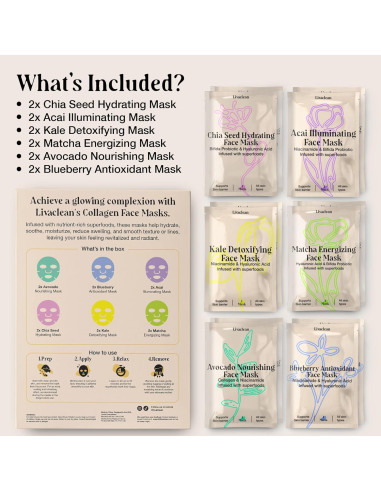 Mascarillas Faciales LivaClean 12 Unidades Hidratantes Colágeno