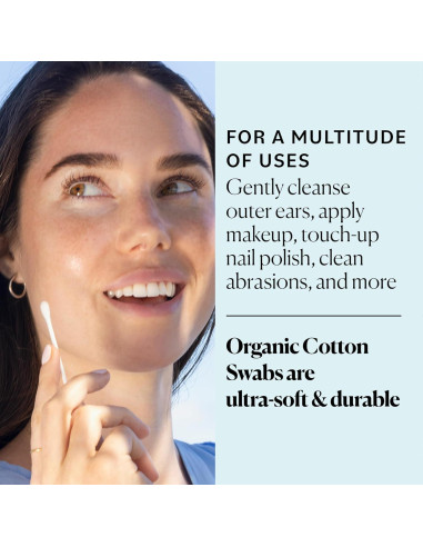 Bastones de Algodón Orgánico Sky Organics 500 Unidades Hipoalergénicos