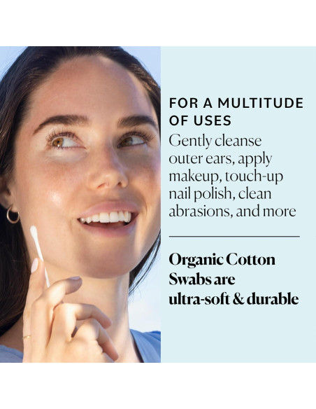 Bastones de Algodón Orgánico Sky Organics 500 Unidades Hipoalergénicos