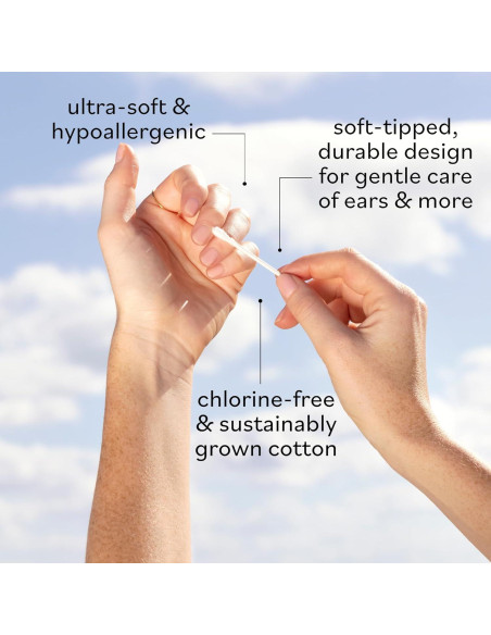 Bastones de Algodón Orgánico Sky Organics 500 Unidades Hipoalergénicos