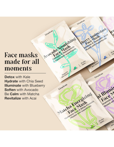 Mascarillas Faciales LivaClean 12 Unidades Hidratantes Colágeno