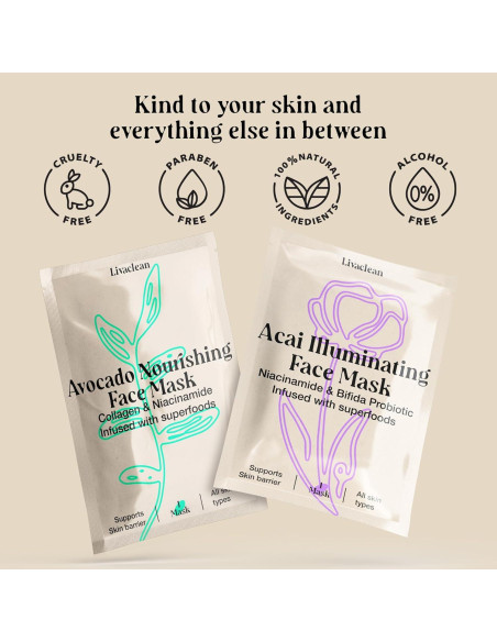 Mascarillas Faciales LivaClean 12 Unidades Hidratantes Colágeno