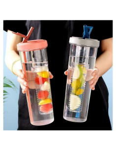 Botella de Agua Plegable LFRNZS 0.89L con Infusor de Frutas Rosa