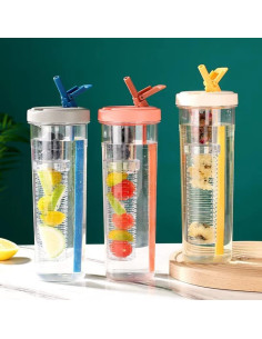 Botella de Agua Plegable LFRNZS 0.89L con Infusor de Frutas Rosa 2