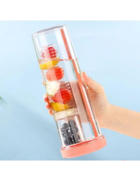 Botella de Agua Plegable LFRNZS 0.89L con Infusor de Frutas Rosa Botella de Agua Plegable LFRNZS 0.89L con Infusor de Frutas Rosa
