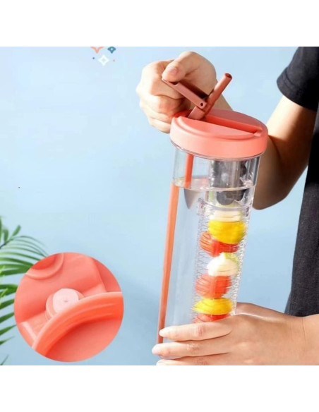 Botella de Agua Plegable LFRNZS 0.89L con Infusor de Frutas Rosa Botella de Agua Plegable LFRNZS 0.89L con Infusor de Frutas Rosa