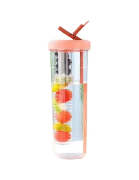Botella de Agua Plegable LFRNZS 0.89L con Infusor de Frutas Rosa Botella de Agua Plegable LFRNZS 0.89L con Infusor de Frutas Rosa