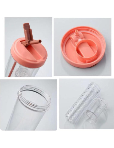 Botella de Agua Plegable LFRNZS 0.89L con Infusor de Frutas Rosa