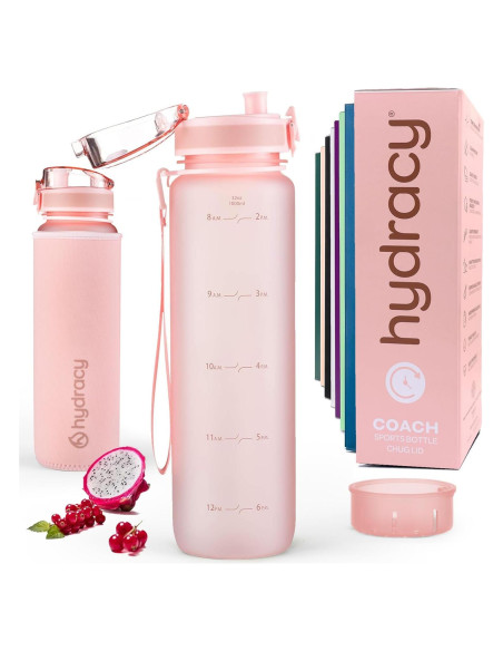 Botella de Agua Hydracy Coach 1L con Marcador de Tiempo Oro Rosa