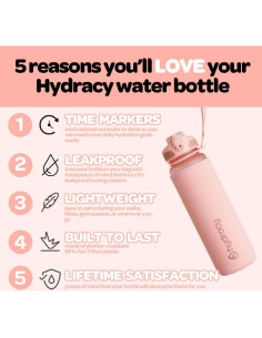 Botella de Agua Hydracy Coach 1L con Marcador de Tiempo Oro Rosa 2