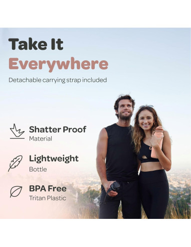 Botella de Agua Hydracy Coach 1L con Marcador de Tiempo Oro Rosa