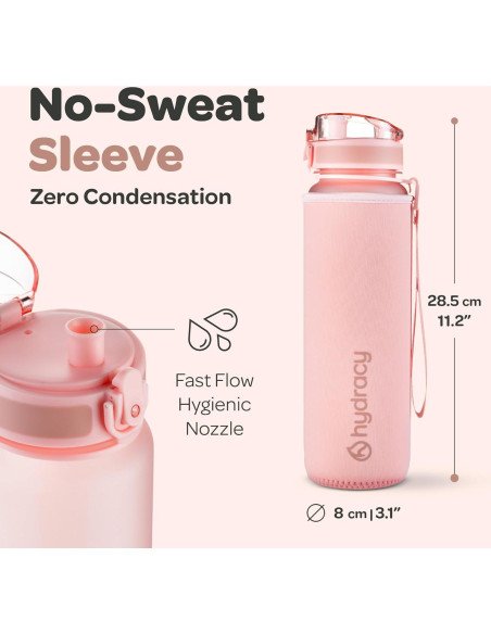 Botella de Agua Hydracy Coach 1L con Marcador de Tiempo Oro Rosa