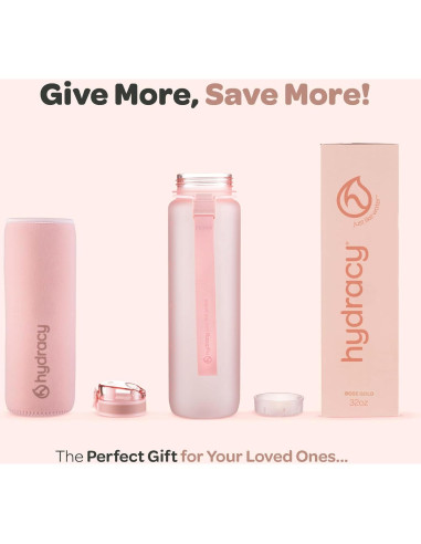 Botella de Agua Hydracy Coach 1L con Marcador de Tiempo Oro Rosa