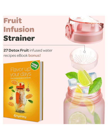 Botella de Agua Hydracy Coach 1L con Marcador de Tiempo Oro Rosa