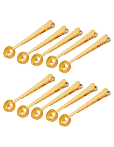 10 Cucharones de Acero Inoxidable 2 en 1 con Clip para Café