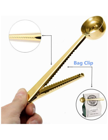10 Cucharones de Acero Inoxidable 2 en 1 con Clip para Café