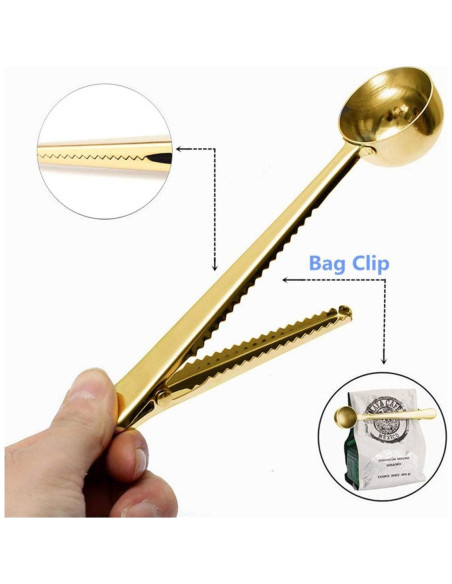 10 Cucharones de Acero Inoxidable 2 en 1 con Clip para Café
