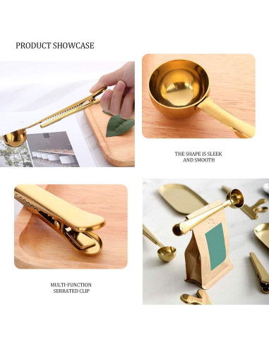 10 Cucharones de Acero Inoxidable 2 en 1 con Clip para Café
