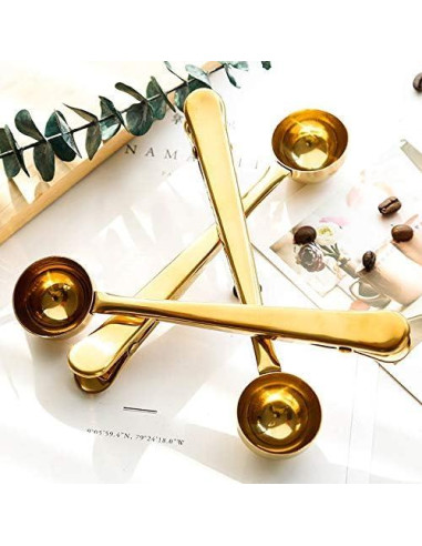 10 Cucharones de Acero Inoxidable 2 en 1 con Clip para Café