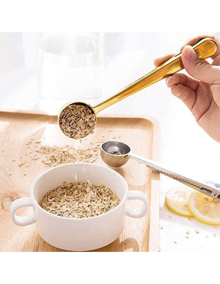 10 Cucharones de Acero Inoxidable 2 en 1 con Clip para Café
