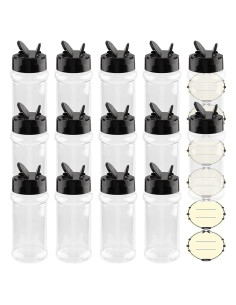 Tarros de Especias de Plástico TUZAZO 3 oz - 14 Pcs con Etiquetas