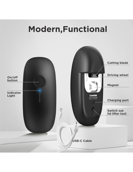 Abrelatas Eléctrico Canslab Ultrablade Recargable 10W Negro