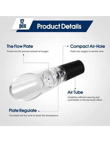 12 Válvulas Aireadoras de Vino Yinkin - Sin Goteo, Plástico
