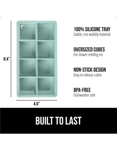 Bandeja de Hielo de Silicona GORILLA GRIP 2 Piezas 8 Cubos 5cm