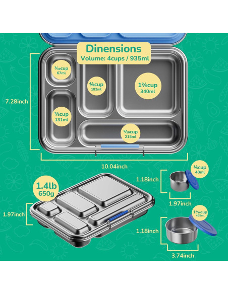 Caja Bento de Acero Inoxidable AOHEA 33 OZ Azul para Niños