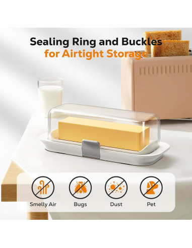 Plato para Mantequilla Hermético Pisol Blanco 20.4x8.4cm