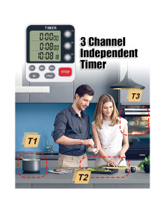 Temporizador de Cocina Digital TPNEG Triple 3 Canales Alarma 2